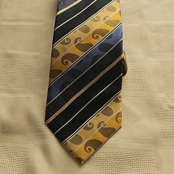 Boulevard Club Men Stripped Tie Yellow/ Navy Blue - Picture 12 of 16